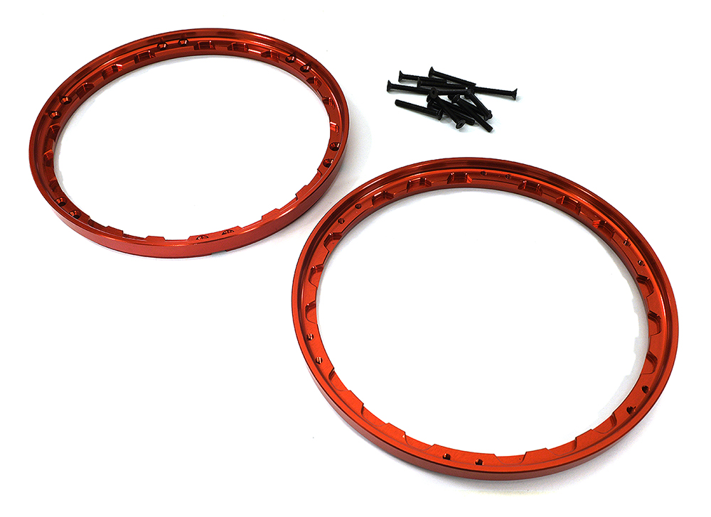 C33643RED Beadlock Front Wheel Reinforcement Ring Set for Losi 1/4 Promoto-MX Motorcycle - Image 1