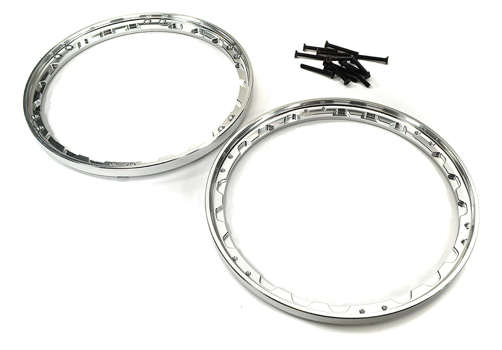 C33643SILVER Beadlock Front Wheel Reinforcement Ring Set for Losi 1/4 Promoto-MX Motorcycle - Image 1