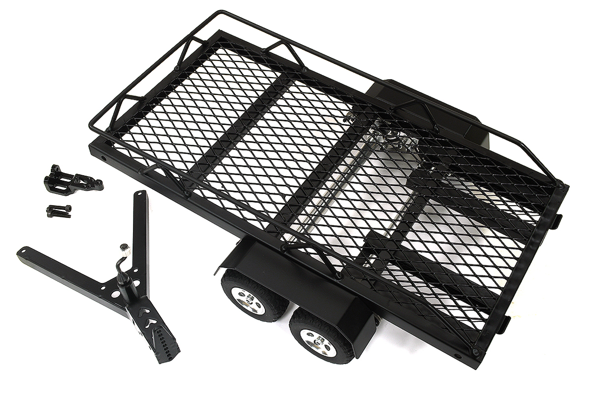 C33781BLACK Machined Alloy Black Dual Axle Flatbed Car Trailer Kit for 1/18 RC - Image 1