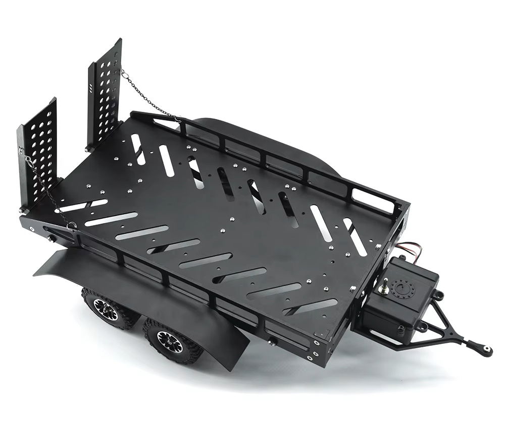 C33825BLACK Machined Alloy Dual Axle Flatbed RC Car Trailer Kit in Black, 1/16-1/18 - Image 1