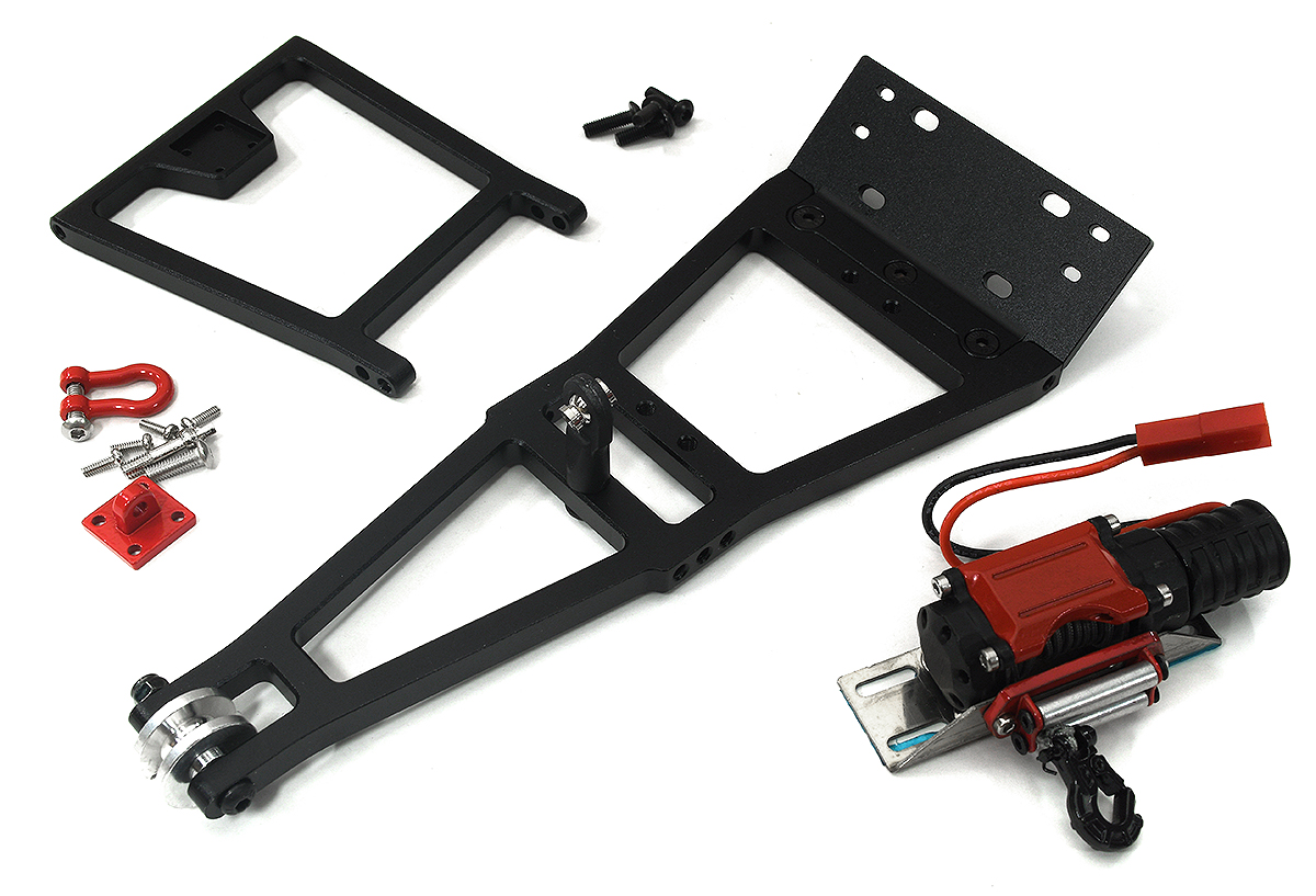 C33897BLACKRED Lift Tow Boom Add-On Kit with Winch for 1/10 Scale Crawler Black Red - Image 1