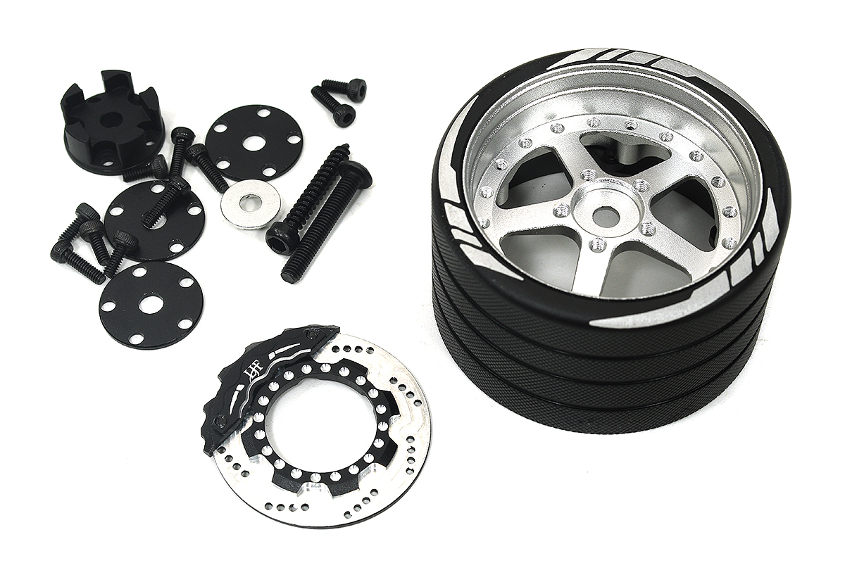 C33898 Alloy 5 Spoke Silver Steering Wheel Upgrade Compatible with Flysky NB4 - Image 1