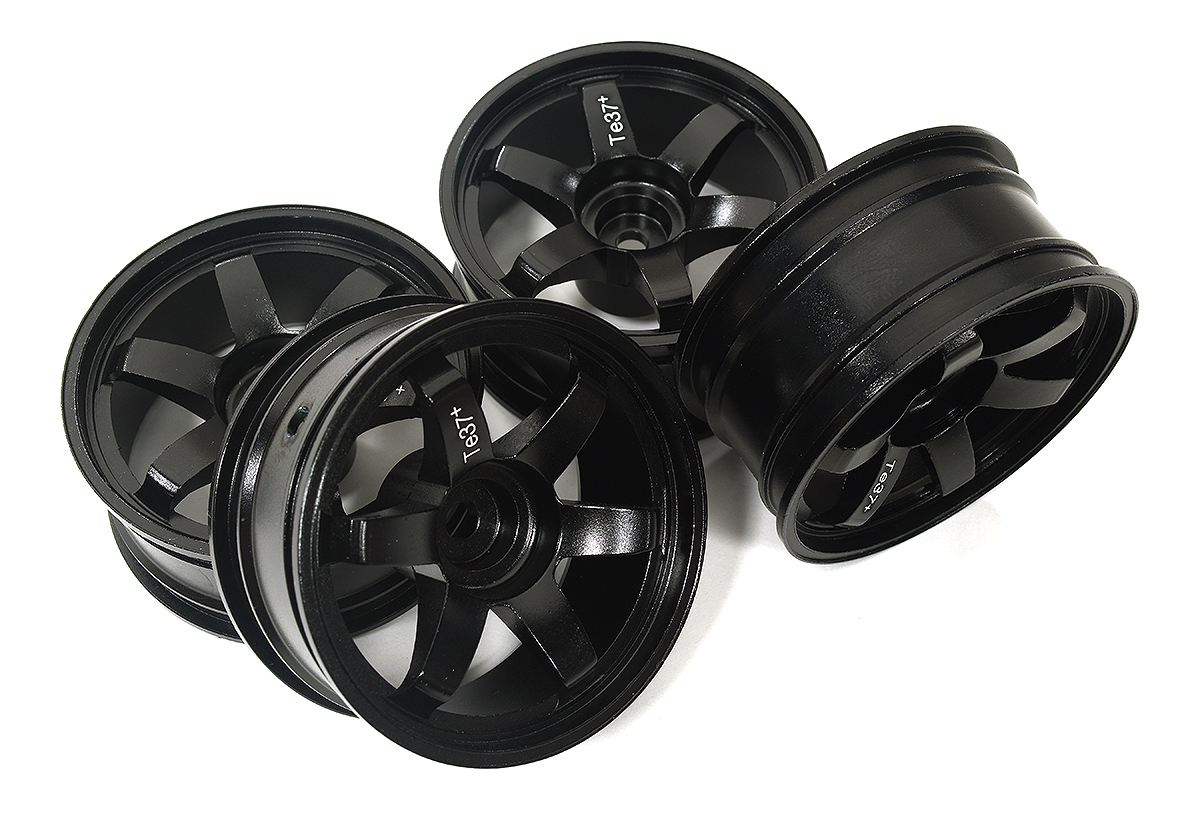 C33959BLACK Alloy Machined 6-Spoke Wheels (4) for 1/10 Scale Drift W=26mm Offset 3.5mm - Image 1