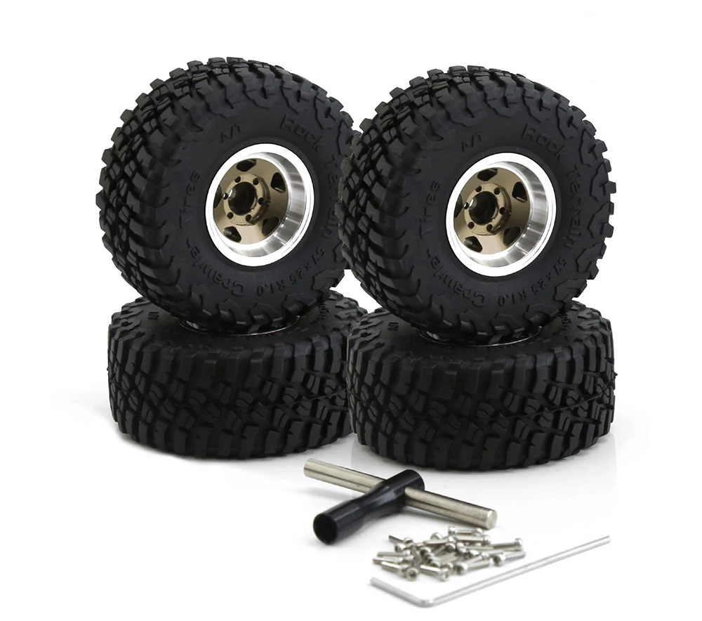 C33960BRONZE Alloy 1.0 Wheel (4) w/ Rubber Tires for TRX-4M & SCX24 O.D.=57mm 9869 - Image 1