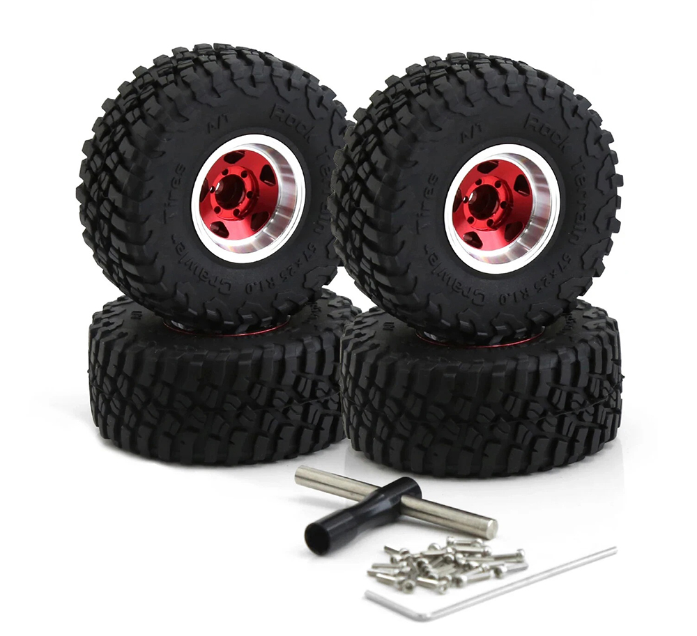 C33960RED Alloy 1.0 Wheel (4) w/ Rubber Tires for TRX-4M & SCX24 O.D.=57mm 9869 - Image 1