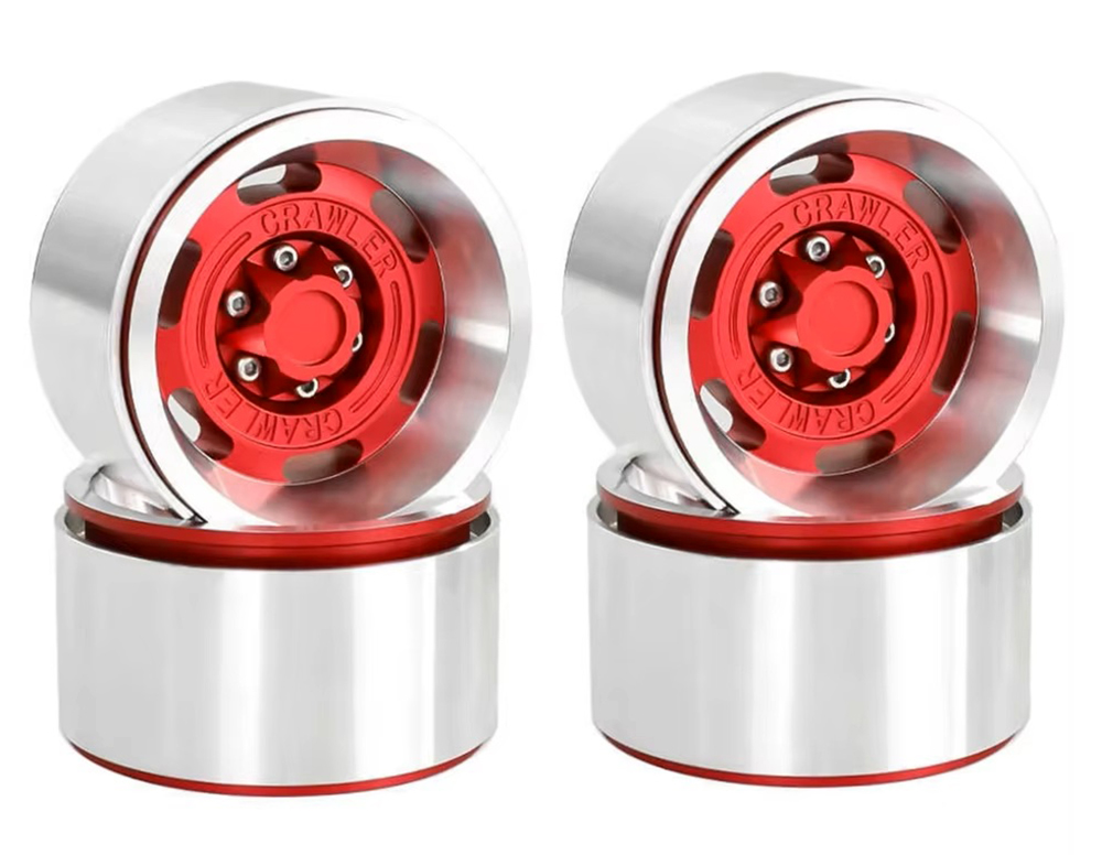 C33962RED Realistic Alloy 1.9 Wheels (4) Set for TRX-4, SCX-10 & 1/10 Scale Crawlers - Image 1