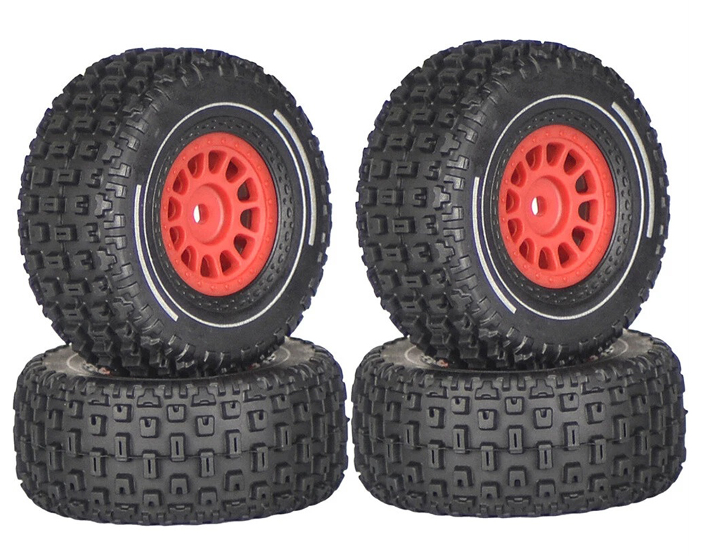 C33983RED Wheels & Tires (4) Set for Arrma 1/16 Mojave Grom O.D.=65mm Hex:12mm - Image 1