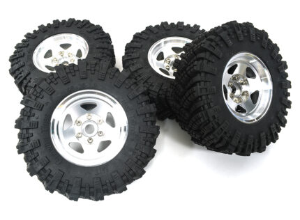 Billet Machined 5 Spoke 1.9 Wheel & Tire Set (4) for Scale Crawler (O.D.=98mm)