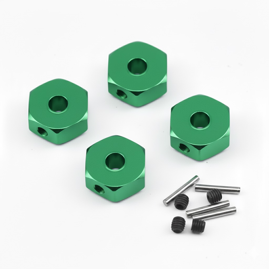 C34111GREEN Alloy Machined 12 x 5mm Wheel Hex Set Upgrade for Losi 1/18 Mini LMT LOS212050 - Image 1