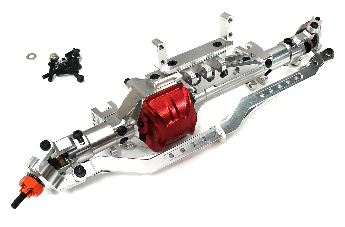 OBM1223SILVER Billet Machined Complete Front Axle Assembly for Axial 1/10 RR10 Bomber 4WD - Image 1
