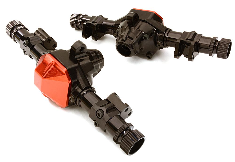 OBM1343BLACKRED Machined Alloy Axle (2) Housings w/ Diff Covers for Axial SCX10 II 90046 Crawler - Image 1