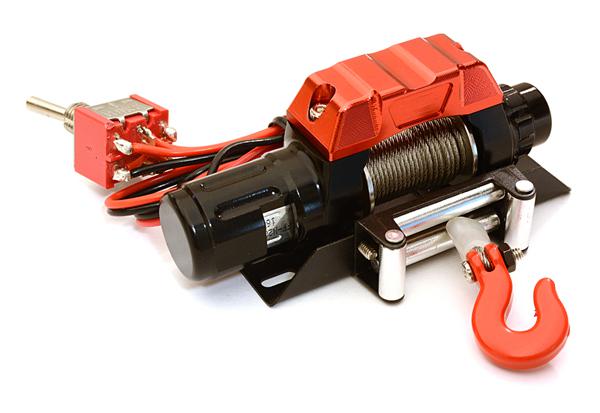 OBM1352BLACKRED CNC Machined Realistic Power Winch for Scale Rock Crawler 1/10 Size - Image 1