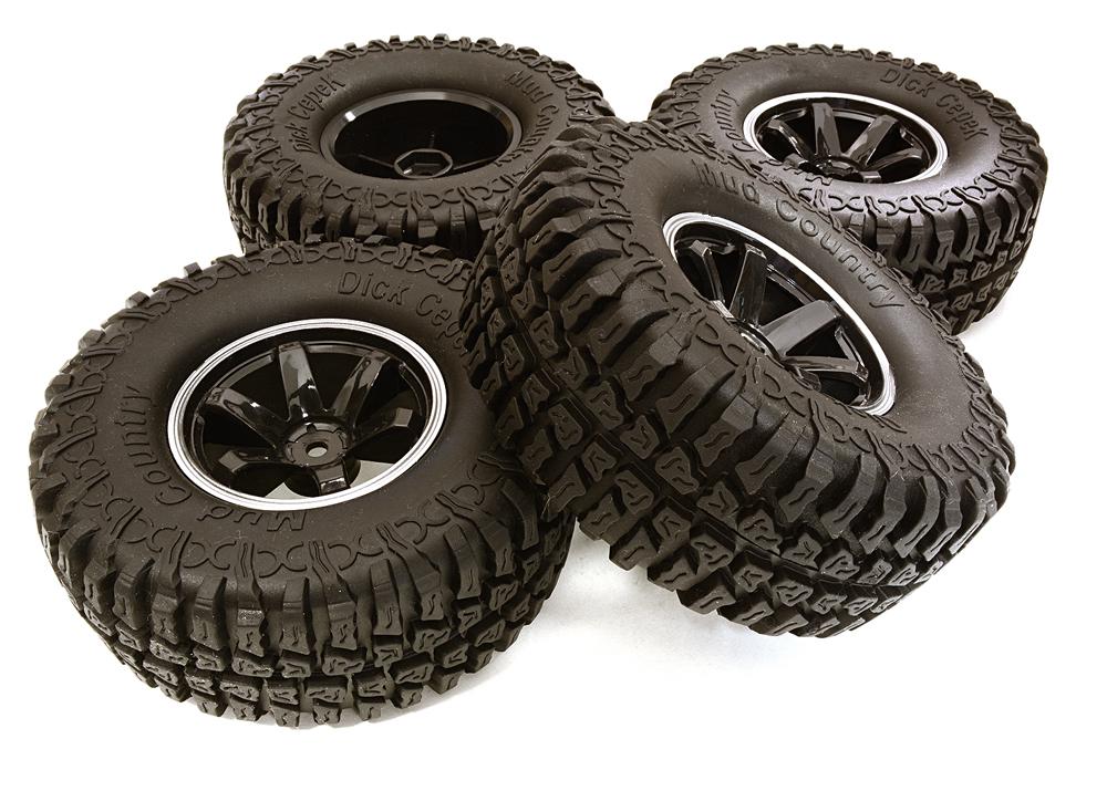 OBM1444BLACKSILVER Composite 6 Spoke Off-Road 1.9 Size Wheel & Tire (4) (O.D.=102mm) - Image 1