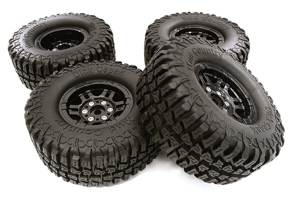 OBM1447BLACK Composite Dual 6 Spoke Off-Road 1.9 Size Wheel & Tire (4) (O.D.=102mm) - Image 1