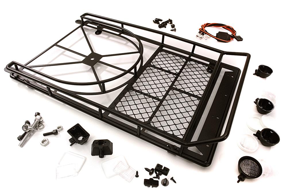 OBM1685BLACK Realistic 1/10 Scale Alloy Luggage Tray 250x150x45mm with 4 LED Spot Light Set - Image 1