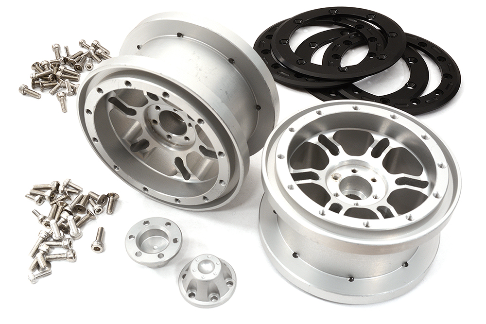 OBM23040SILVER CNC Machined D6 Spoke Beadlock 2.2 Wheels(2) for Axial Ridgecrest & Wraith 2.2 - Image 1