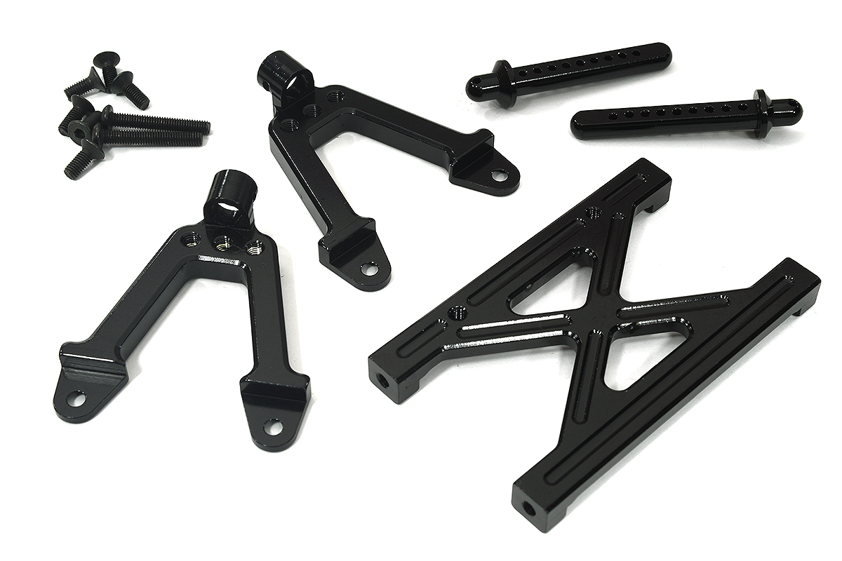 OBMBR233010BLACK CNC Machined Rear Chassis Brace, Shock Tower & Body Post Kit for Axial SCX-10 - Image 1