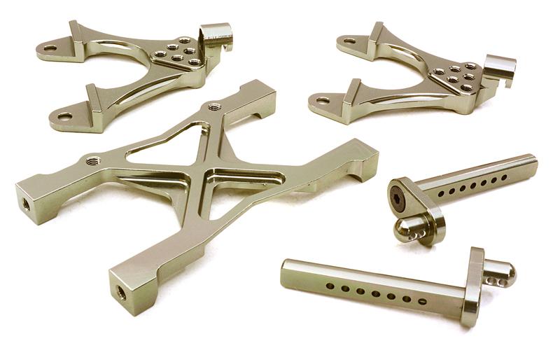 OBMBR233010GUN CNC Machined Rear Chassis Brace, Shock Tower & Body Post Kit for Axial SCX-10 - Image 1