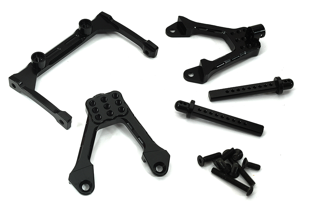 OBMBR233011BLACK CNC Machined Front Chassis Brace, Shock Tower & Body Post Kit for Axial SCX-10 - Image 1