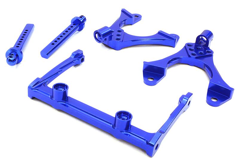 OBMBR233011BLUE CNC Machined Front Chassis Brace, Shock Tower & Body Post Kit for Axial SCX-10 - Image 1