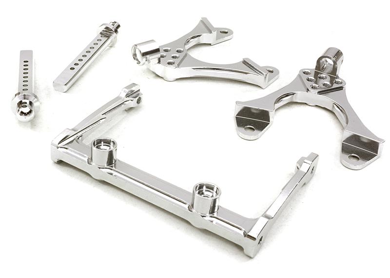 OBMBR233011SILVER CNC Machined Front Chassis Brace, Shock Tower & Body Post Kit for Axial SCX-10 - Image 1