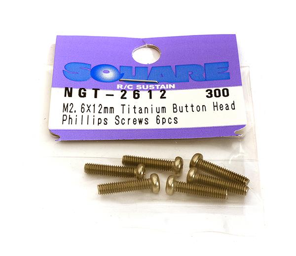 SQ-NGT-2612 Square R/C M2.6 x 12mm Titanium Button Head Phillips Screws (6 pcs.) - Image 1