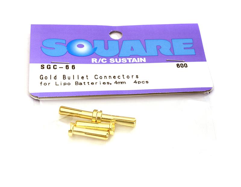 SQ-SGC-66 Square R/C Gold Bullet Connectors for LiPo Batteries, 4mm (4 pcs.) - Image 1