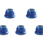 Square R/C 4mm Aluminum Lock Nuts, Flanged (Blue) 5 pcs.