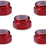 Square R/C 4mm Aluminum Lock Nuts (Red) 5 pcs.