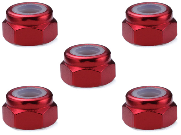 SQ-SGE-04R Square R/C 4mm Aluminum Lock Nuts (Red) 5 pcs. - Image 1