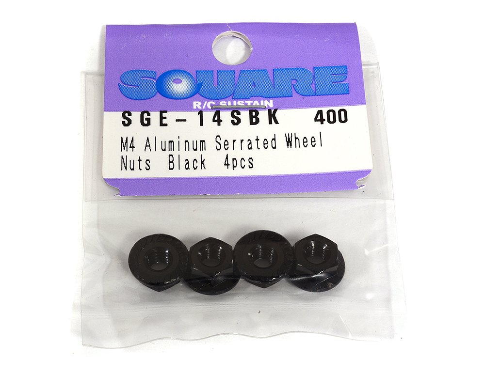 SQ-SGE-14SBK Square R/C M4 Aluminum Serrated Wheel Nuts. (Black) 4 pcs. - Image 1