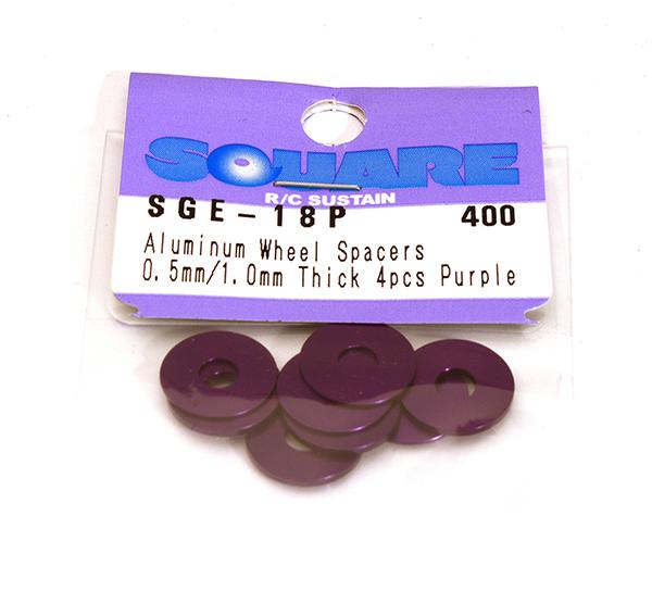 SQ-SGE-18P Square R/C Aluminum Wheel Spacers, 0.5mm/1mm Thick (Purple) 4 pcs. Each - Image 1