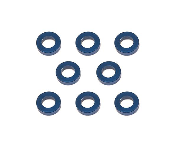 SQ-SGE-915BY Square R/C M3 Aluminum Ball Stud Washers, 1.5mm Thick (Blue) 8 pcs. - Image 1