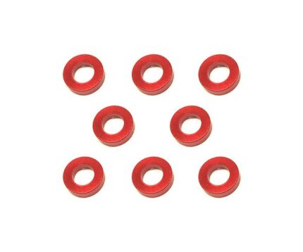 Square R/C M3 Aluminum Ball Stud Washers, 1.5mm Thick (Red) 8 pcs.