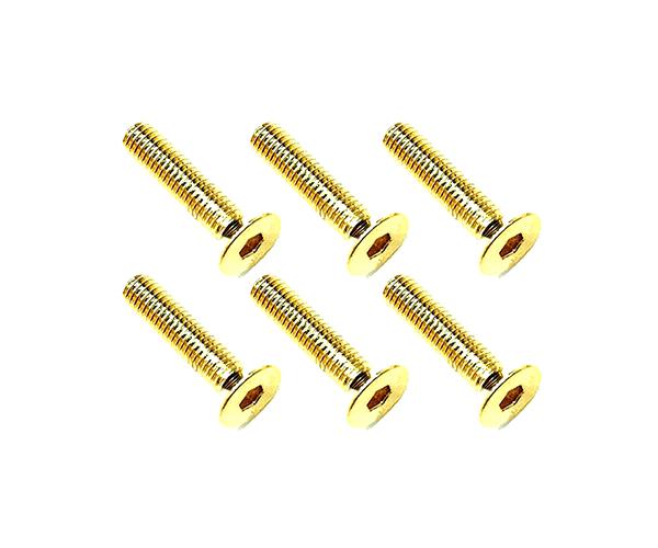 SQ-SSR-314G Square R/C M3 x 14mm Stainless Steel Flat Head Hex Screws, Gold Plated (6 pcs.) - Image 1