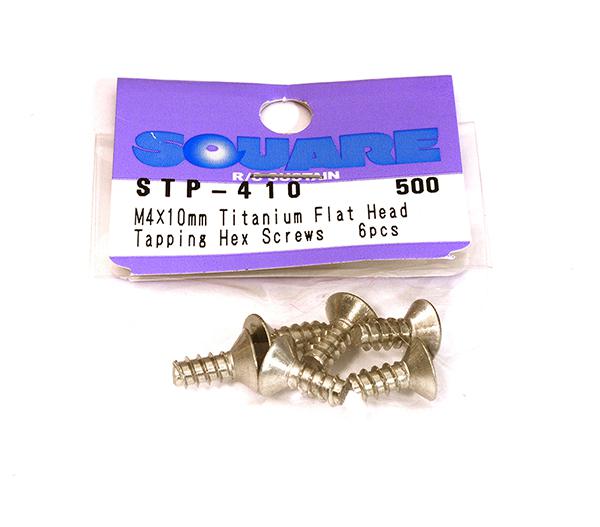 SQ-STP-410 Square R/C M4 x 10mm Titanium Flat Head Hex Screws (6 pcs.) - Image 1