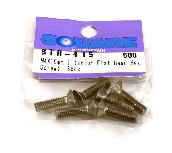 SQ-STR-415 Square R/C M4 x 15mm Titanium Flat Head Hex Screws (6 pcs.) - Image 1