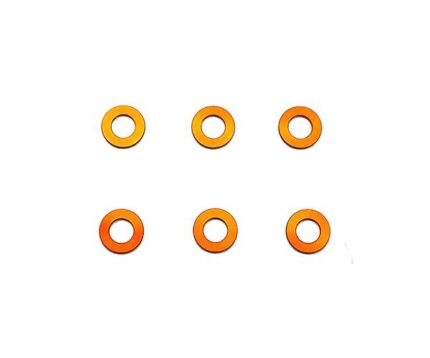Square R/C M3 Aluminum Ball Stud Washers, 0.5mm Thick (Orange) 6 pcs.