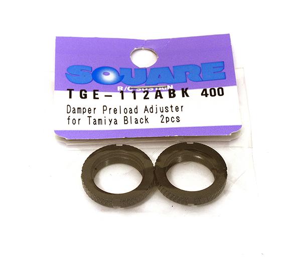 SQ-TGE-112ABK Square R/C Aluminum Damper Preload Adjuster for Tamiya, Black (2 pcs.) - Image 1