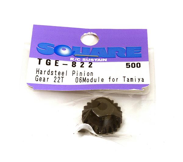 SQ-TGE-822 Square R/C Hard Steel Pinion Gear, 06-Module (for Tamiya) 22T - Image 1