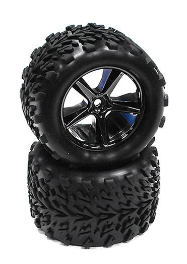 T3516BLACKCHROME Type IV Wheel and Tire Set (2) for 1/16 E-Revo VXL & Summit VXL (O.D.=81mm) - Image 1