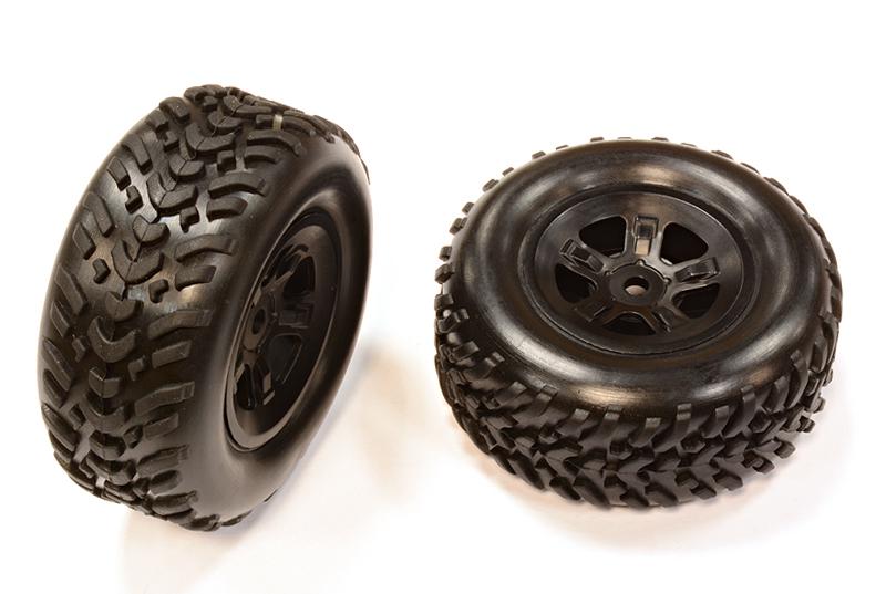 T3517BLACK Type V Wheel and Tire Set (2) for Traxxas 1/16 Slash VXL (O.D.=66mm) - Image 1