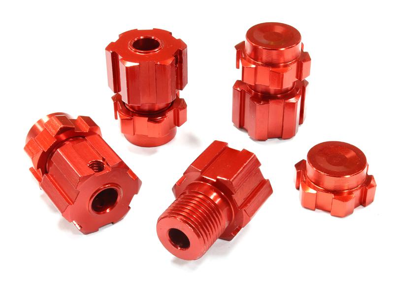 T4134RED Machined Wheel 17mm Hex Adapter(4) +6mm Offset for 1/10 E-Revo(-2017) & Revo 3.3 - Image 1