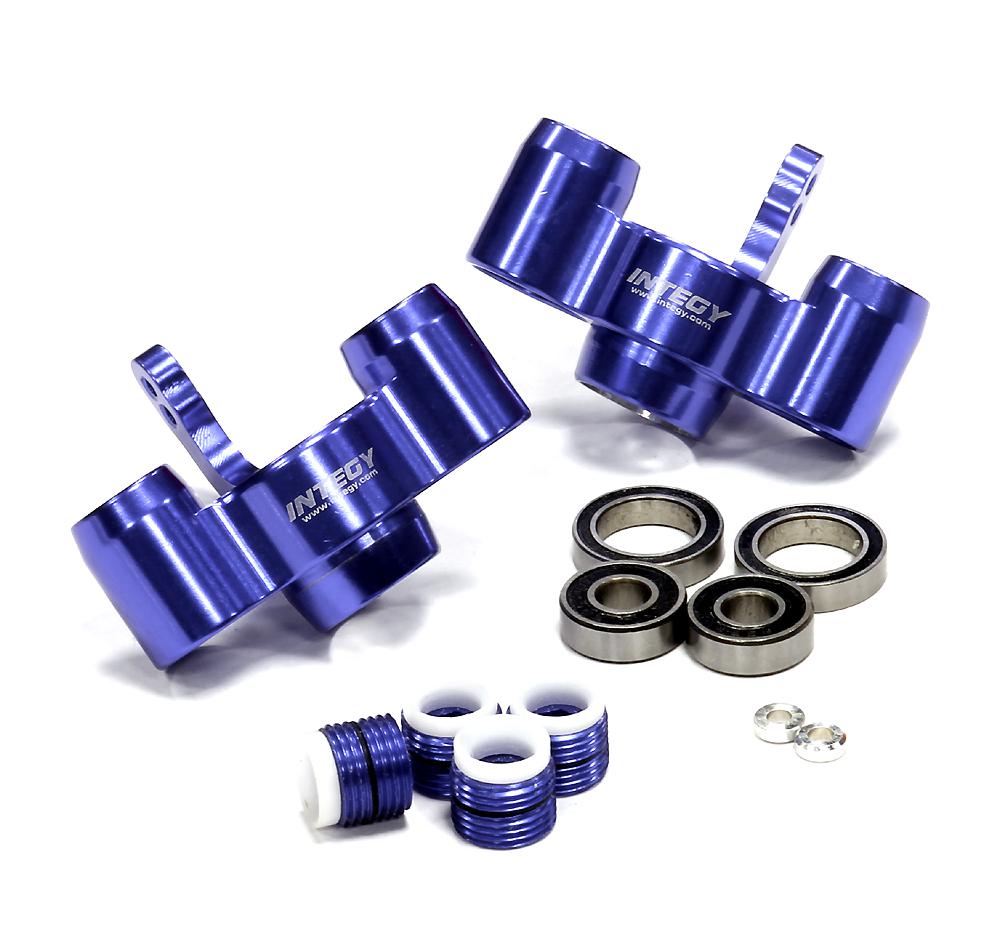 T8360BLUE Billet Machined Front Steering Blocks for Associated Mini MGT 3.0 Monster Truck - Image 1
