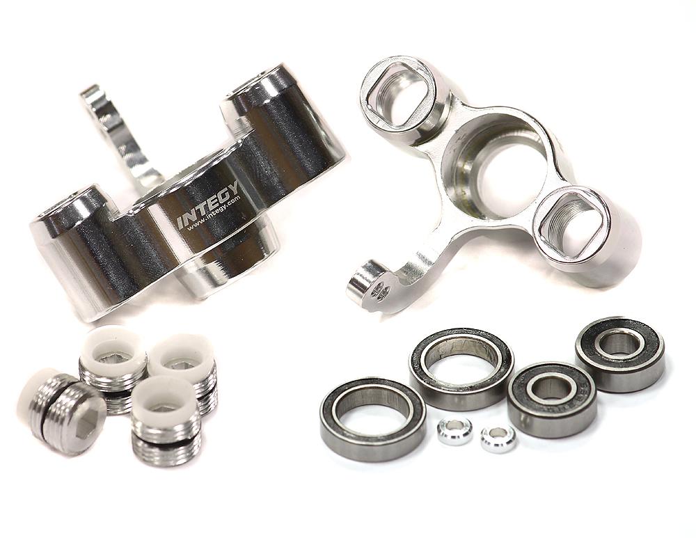 T8360SILVER Billet Machined Front Steering Blocks for Associated Mini MGT 3.0 Monster Truck - Image 1