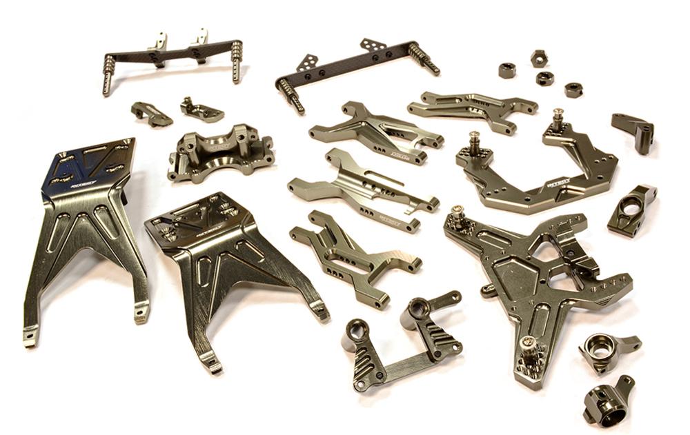 T8676GREY Grey Billet Machined Complete Suspension Upgrade Kit for Traxxas Slash 1/10 2WD - Image 1